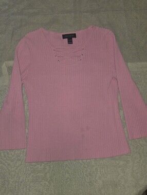 Cable & Gauge Ribbed Lace-Up Long Sleeve Top - Dusty Rose